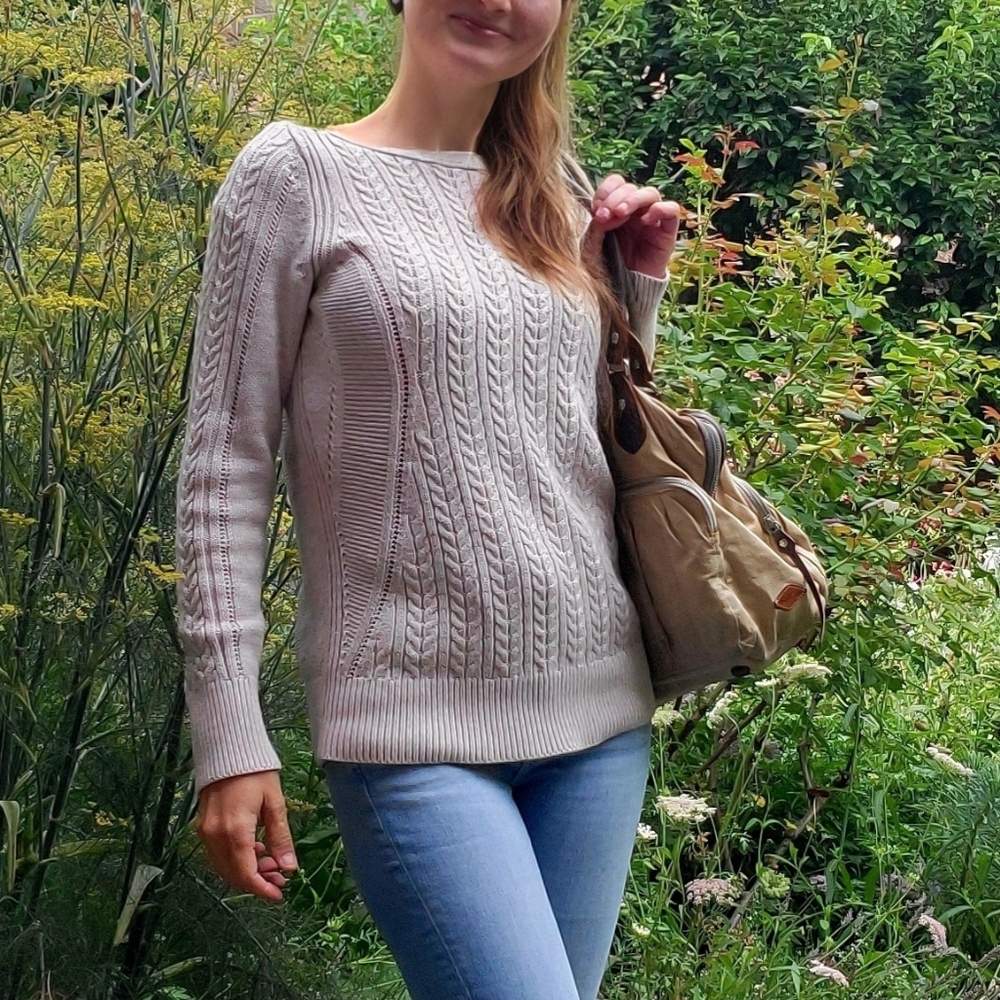 Banana Republic Cable Knit Sweater Oatmeal Cotton blend S